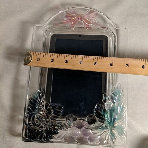 Vintage Mikasa Style Glass Picture Frame Bow Strawberries Flower Clear 11" 4x6" - Picture 8 of 8